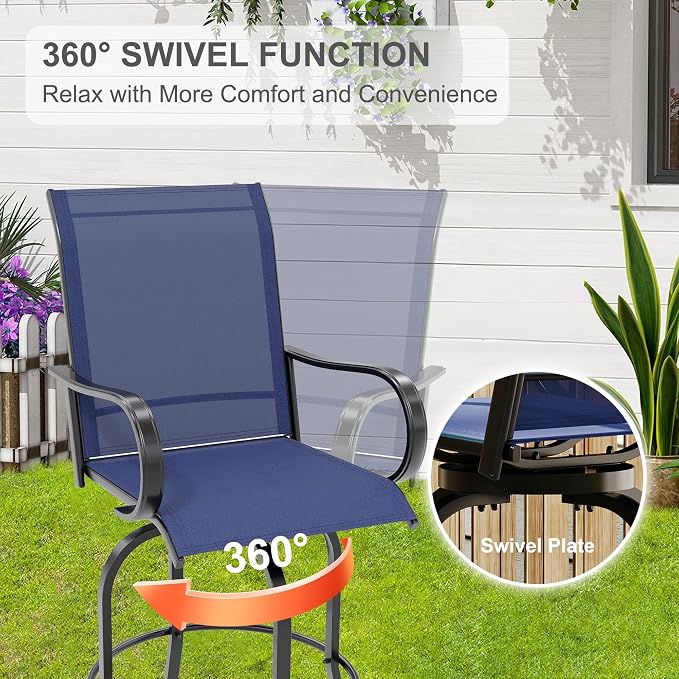 3 PCS Patio Swivel Bar Stools Set, 3 Piece Swivel Outdoor Table and Chairs Bar - Image 3
