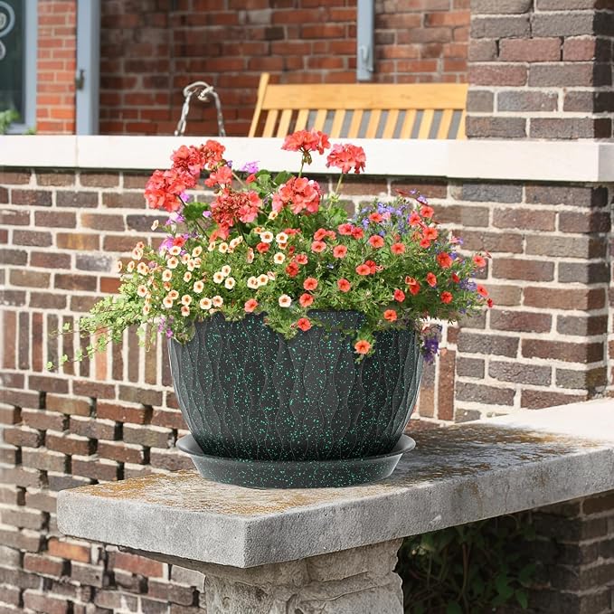 12/10/9 inch Large Plant Pots, 3 Pack Wide Flower Pots - Image 6
