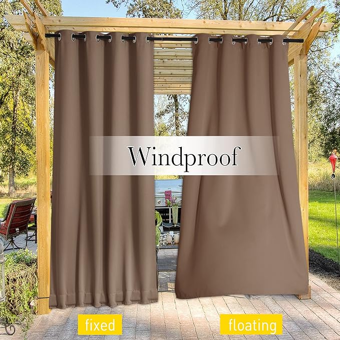 NICETOWN 2 Panels Blackout Waterproof Patio Outdoor Curtains, Top & Bottom - Image 5