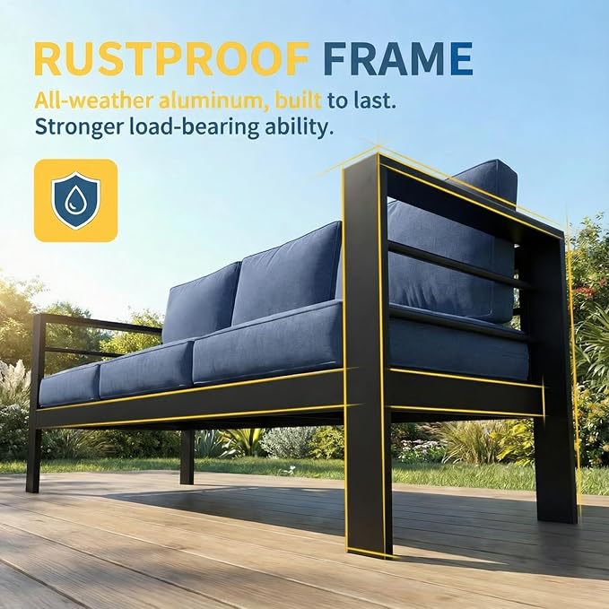 Wisteria Lane Aluminum Outdoor Patio Furniture Set, Modern Patio Conversation - Image 2