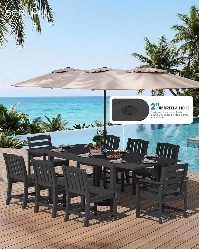 SERWALL 11-Piece Outdoor Dining Set, All Weather HDPE Outdoor Furniture Set - Image 3