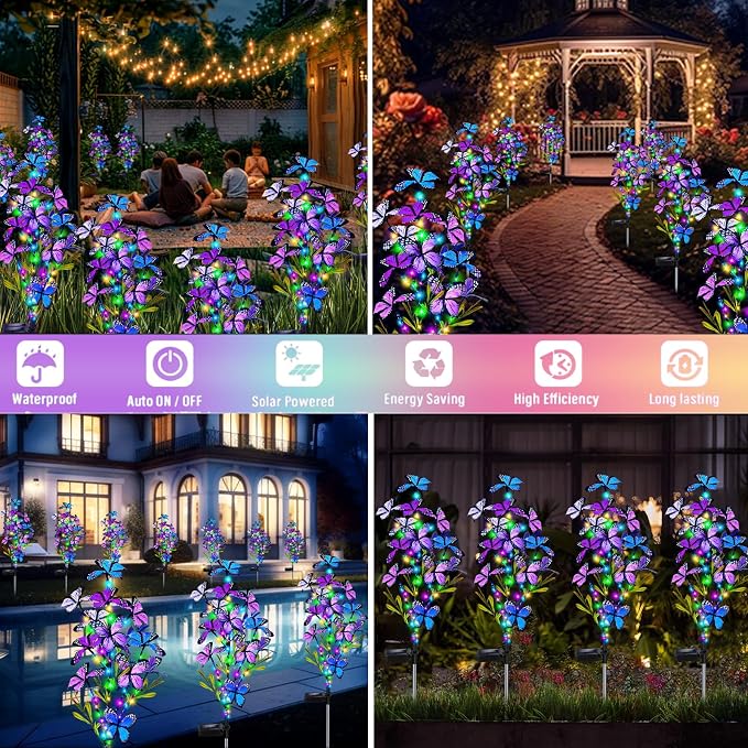 Solar Garden Lights Outdoor, Waterproof 4 Pack Solar Butterfly Lights - Image 5