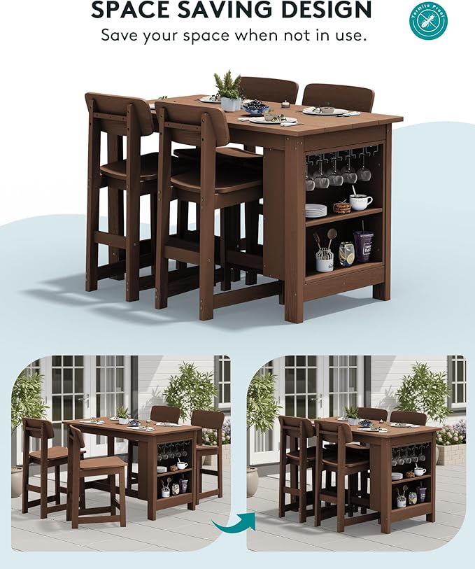 SERWALL 3-Piece Outdoor Counter Height Bar Set, HDPE Patio Bar Table - Image 8