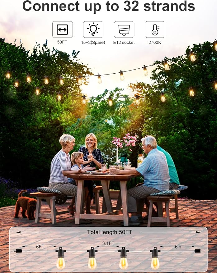 Svater Outdoor String Lights 50 FT, Patio Light - Image 3