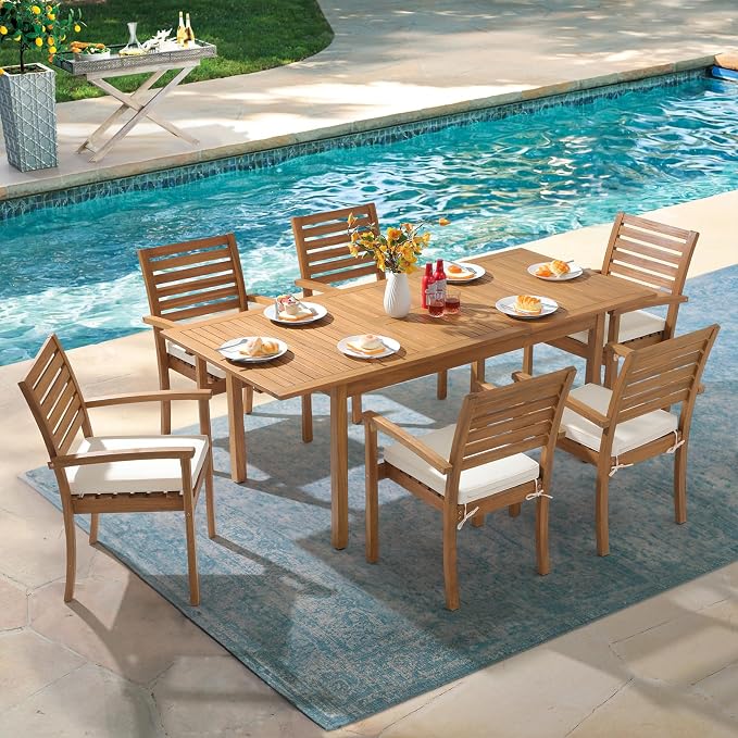 OC Orange-Casual Stackable Patio Dining Chairs Set of 2, Outdoor Acacia Wooden - Image 4