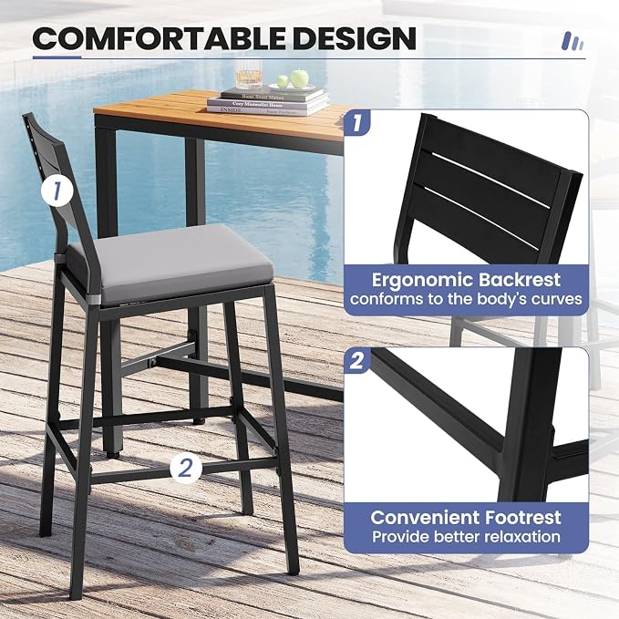 Crestlive Products Outdoor Bar Table and Chairs Set, 3 Piece Outside Patio Bar - Image 3