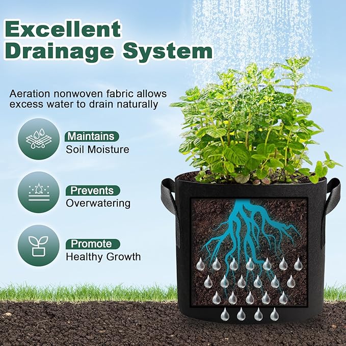 5 Pack 15 Gallon Grow Bags, Thickened Aeration Nonwoven Fabric Planting Bags - Image 4