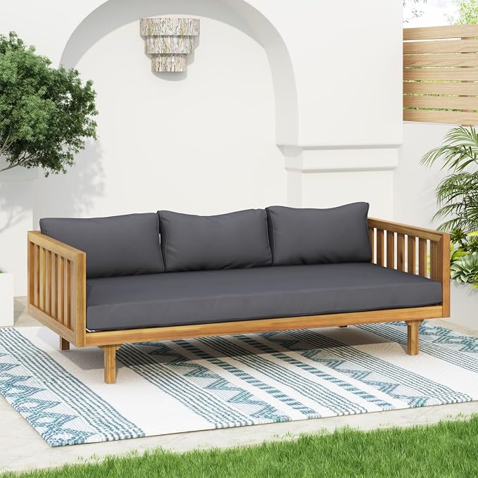 Merax Outdoor Acacia Wood Daybed, 3 Seater Day Bed Couch Sofa by Merax