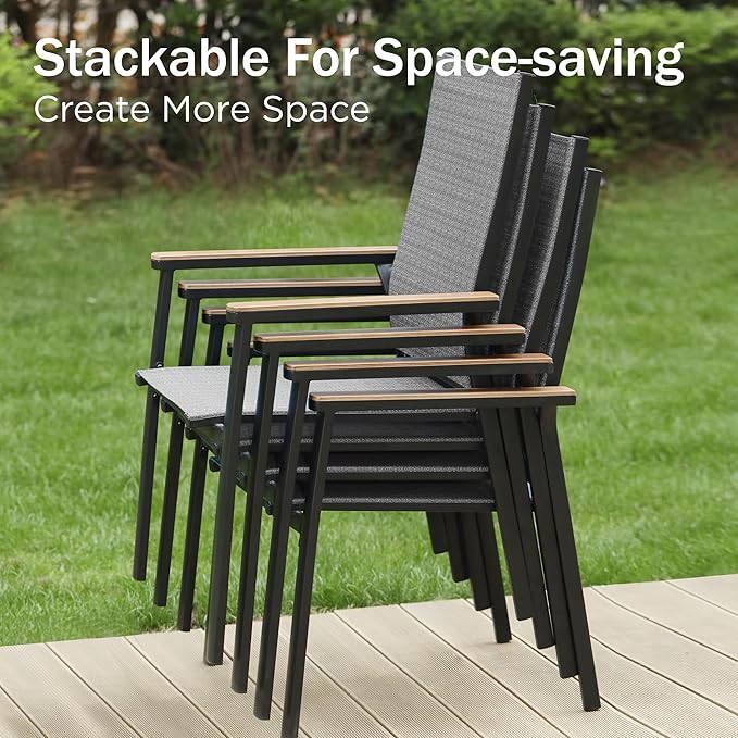 PHI VILLA 5 PCS Patio Dining Set, 4 Outdoor Aluminum Stackable Sling Chairs - Image 3