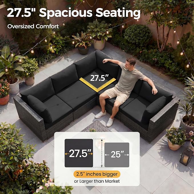 NICESOUL 8 Piece Outdoor Patio Set, 29.3'' High Back Extra Large Wicker Patio - Image 5