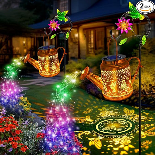 2 Pack Solar Lanterns Outdoor Waterproof, Hummingbird Watering Can Garden Decor by YJFWAL