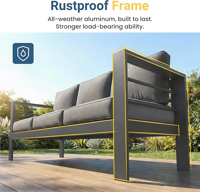 Wisteria Lane Aluminum Outdoor Patio Furniture Set, Modern Patio Conversation - Image 3