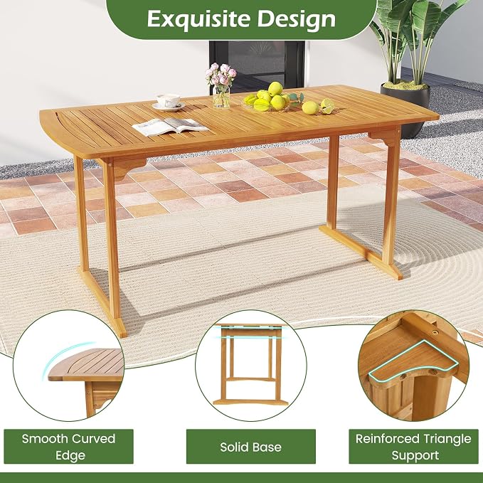Tangkula 3 Piece Acacia Wood Patio Dining Table Set, Farmhouse Indoor Outdoor - Image 7