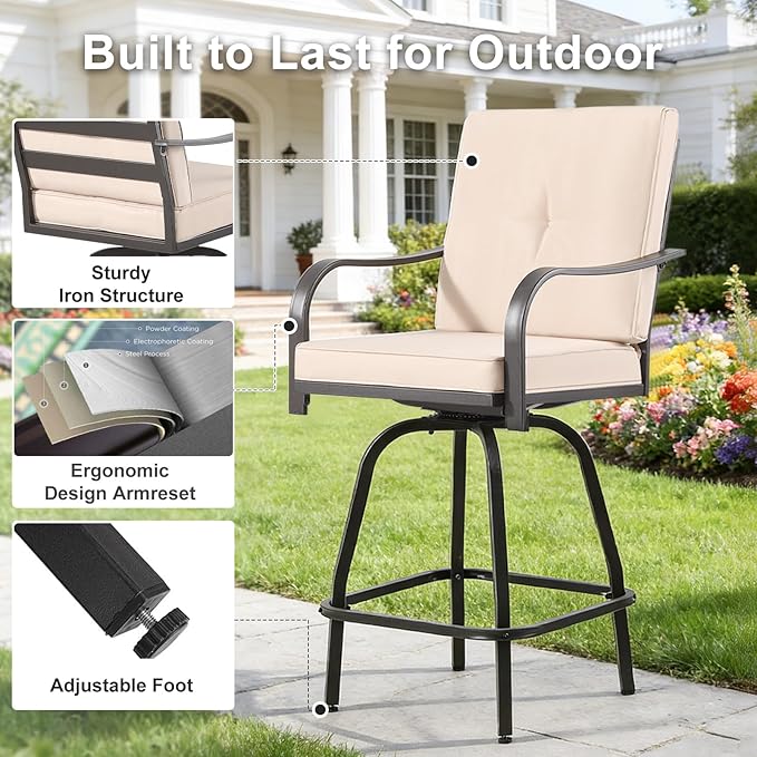 Patio Swivel Bar Stools Set of 2, Outdoor Bar Height Swivel Chairs - Image 6