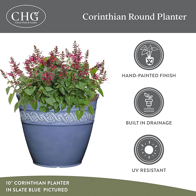 Classic Home and Garden Corinthian Resin Flower Pot Planter, Desert Tan - Image 4
