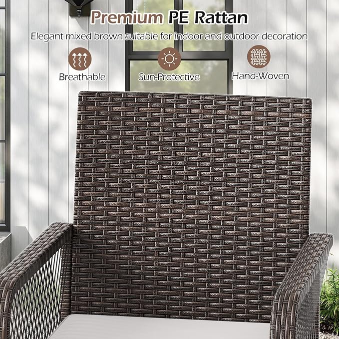 ORALNER Outdoor Wicker Swivel Bar Stools Set of 4, Footrest & Seat Cushion - Image 8