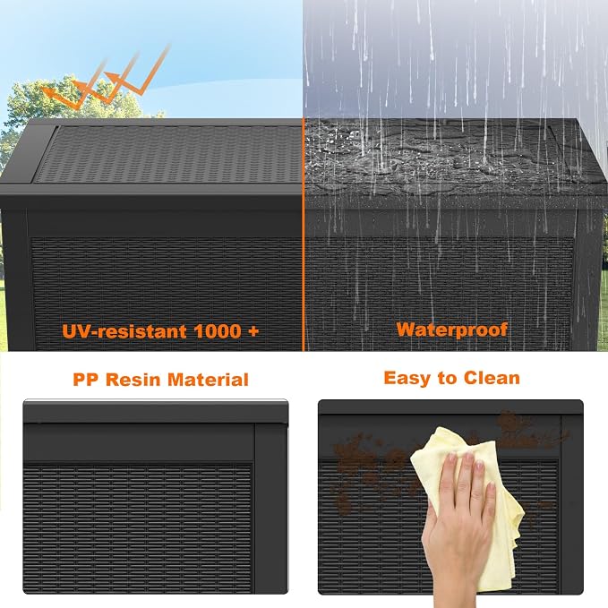 320 Gallon Waterproof Outdoor Storage Box, Large Resin Deck Box, Lockable - Image 6