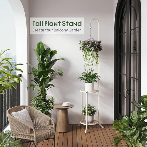 2-Tier Hanging Plant Stand Indoor and Outdoor, Space-Saving Iron Planter Shelves - Image 2