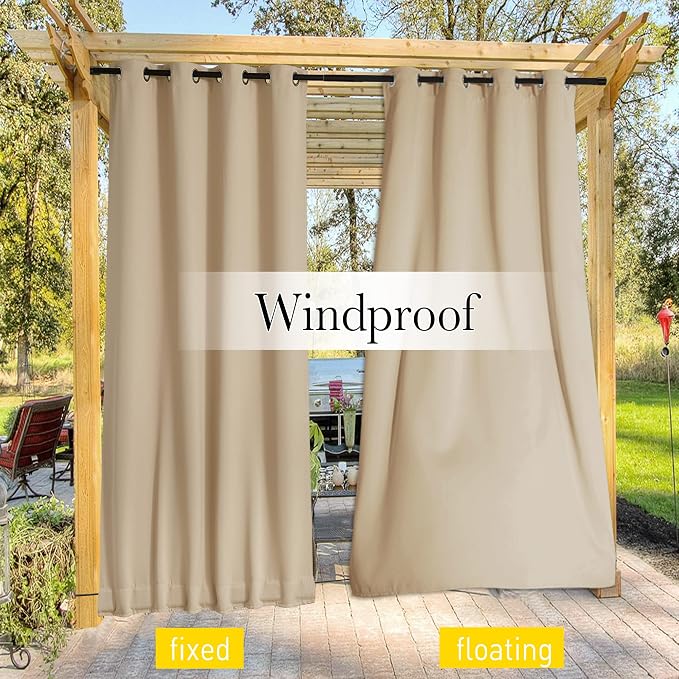 NICETOWN 2 Panels Outdoor Patio Curtains Windproof Top & Bottom Grommet & Back - Image 6