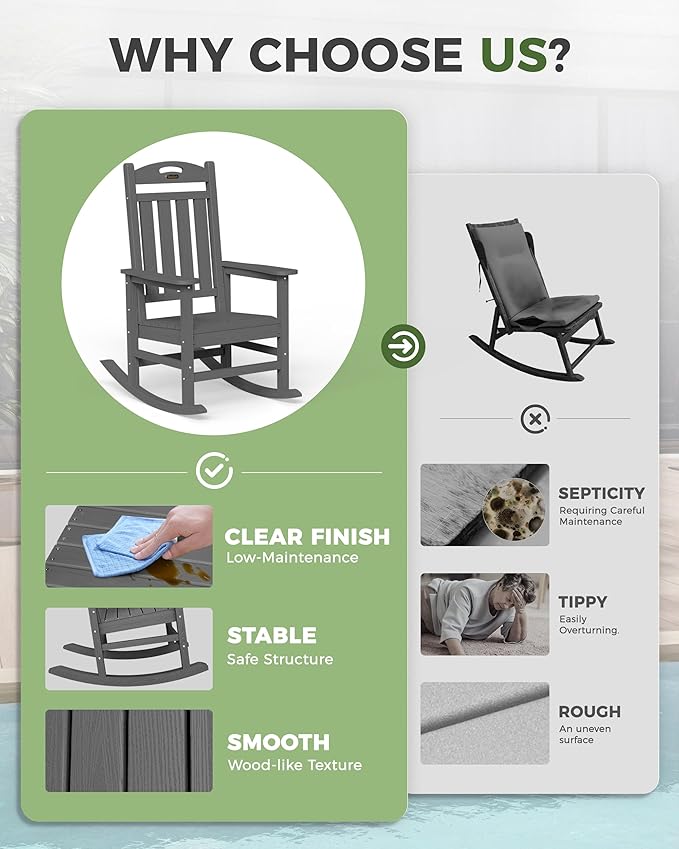 Oversized Outdoor Rocking Chair, HDPE All Weather Resistant Patio Rocking Chair - Image 8