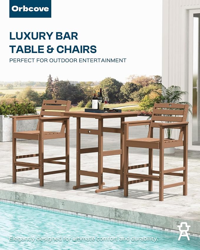 Patio Bar Table, Adirondack Chairs and Table 4 Pieces Set, Bar Height Chairs - Image 6