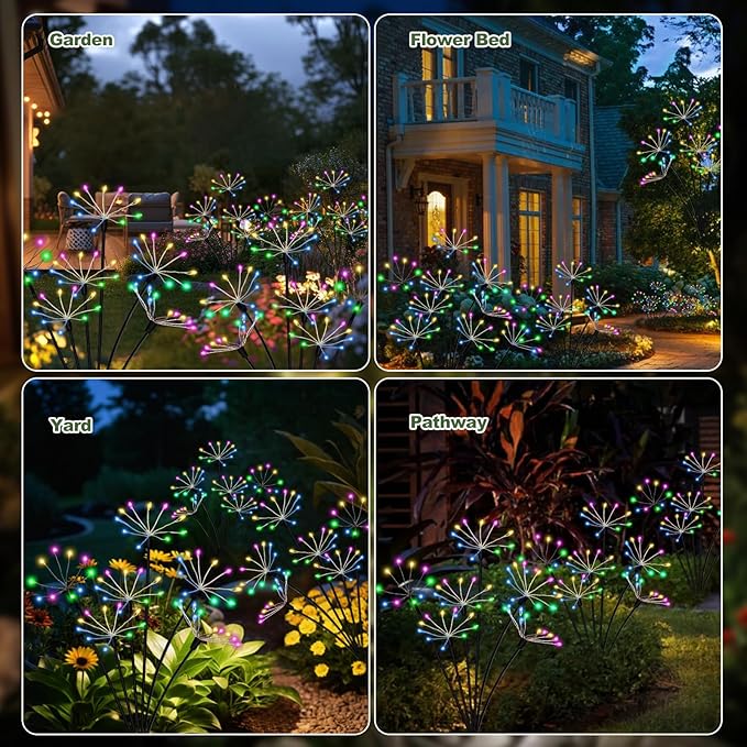Kwaiffeo 4 Pack Solar-Powered Firework Fairy Lights, Solar Light Outdoor - Image 3
