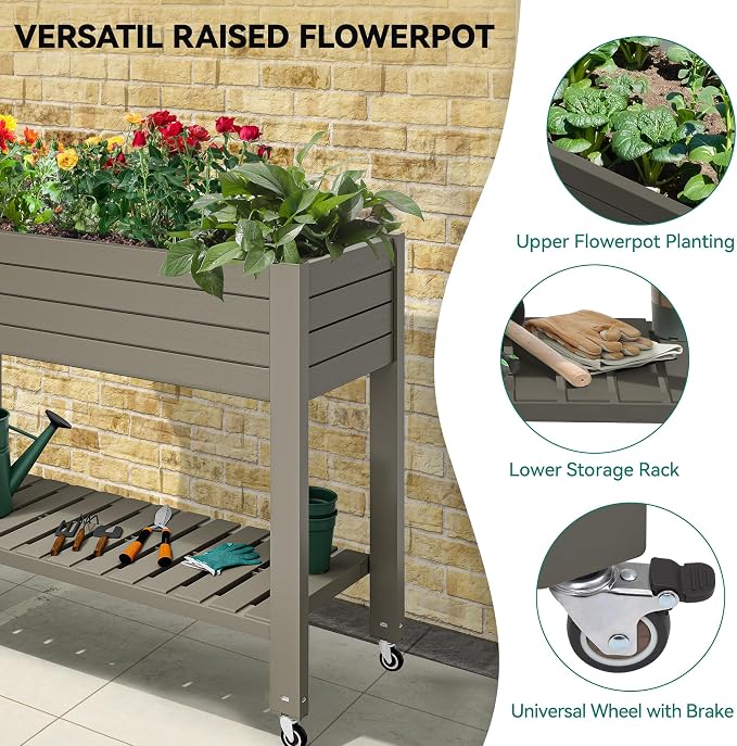 YITAHOME 43.3x17.7x34 in Elevated Garden Bed 2pcs, Outdoor Plastic Planter Box - Image 3