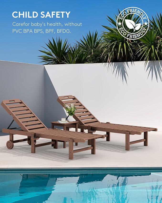 SERWALL Patio Chaise Lounge Set of 4, HDPE Outdoor Lounge Chair - Image 8