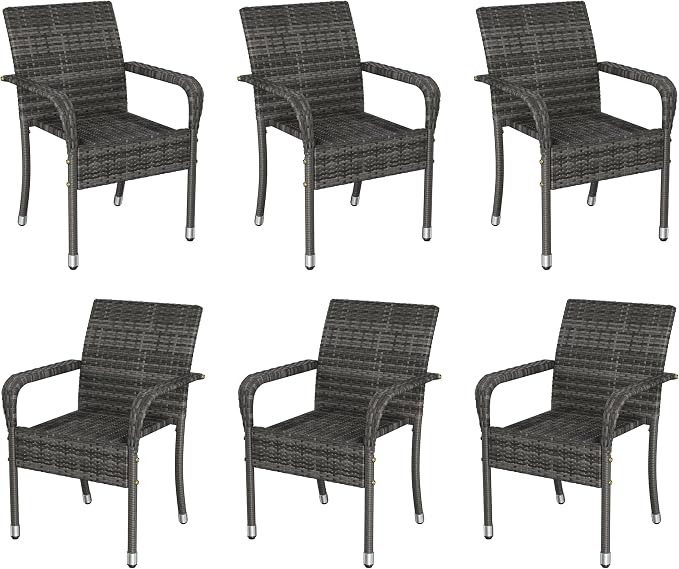 Yaheetech Set of 6 Stackable Outdoor Rattan Dining Chairs, All-Weather Armchair by Yaheetech