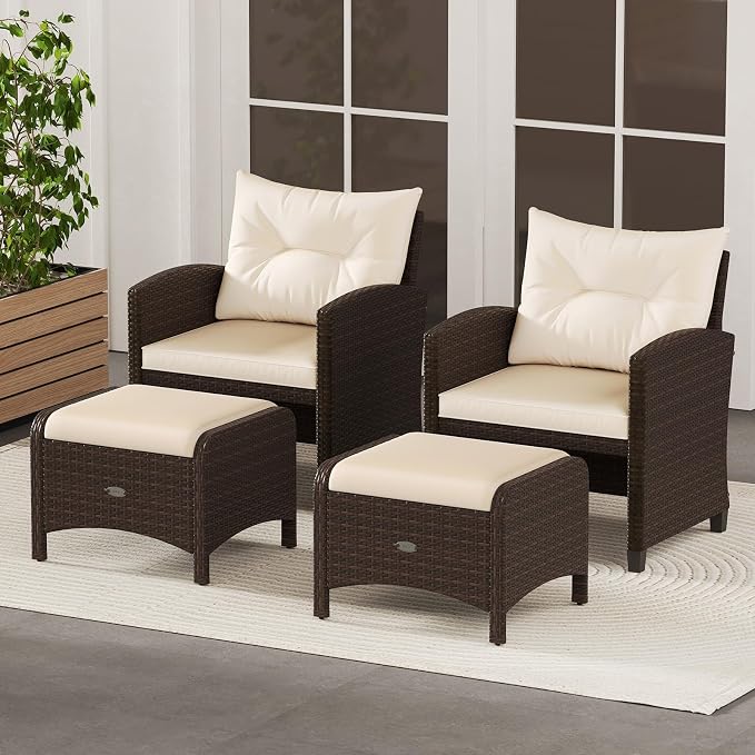 Tangkula 2 Pieces Outdoor Patio PE Wicker Ottomans - Image 4