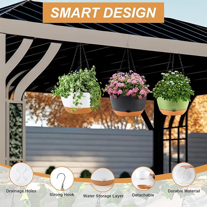 4 Pack Plastic Hanging pots for Plants Indoor, 8 Inch Plant Pot Indoor Outdoor - Image 4