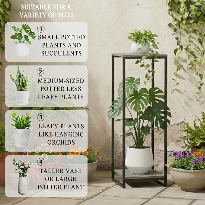 34" Tall Plant Stand Indoor, 2-Tier Modern Plant Shelf, Corner Flower Pot - Image 4