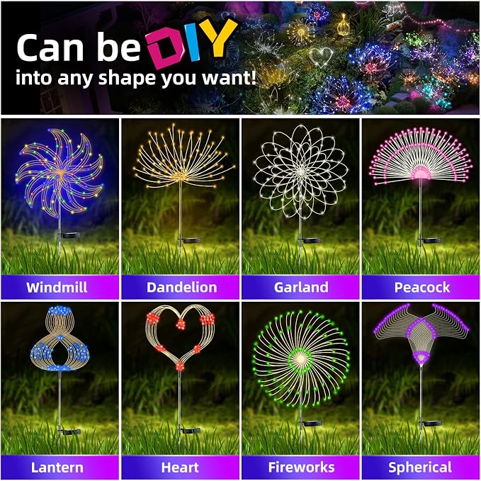 YOTOZU 4 PCS Solar Firework Light, Outdoor Solar Garden Decorative Lights 120 - Image 5