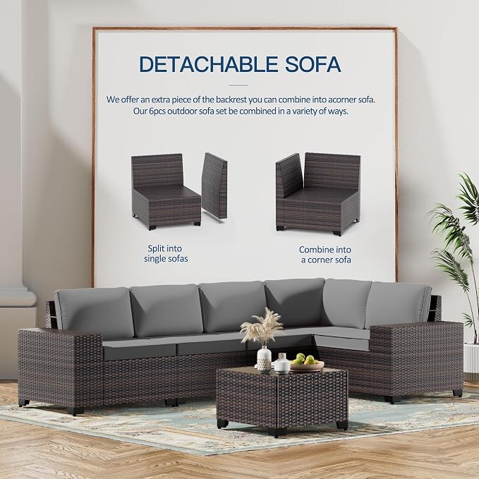 Kullavik 12 Pieces Outdoor Patio Furniture Set PE Wicker Rattan Sectional Sofa - Image 2