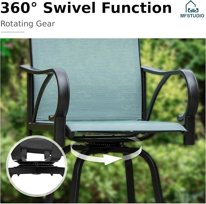 MFSTUDIO Outdoor Bar Stools Set of 2, Swivel Bar Height Patio Chairs Outdoor - Image 4