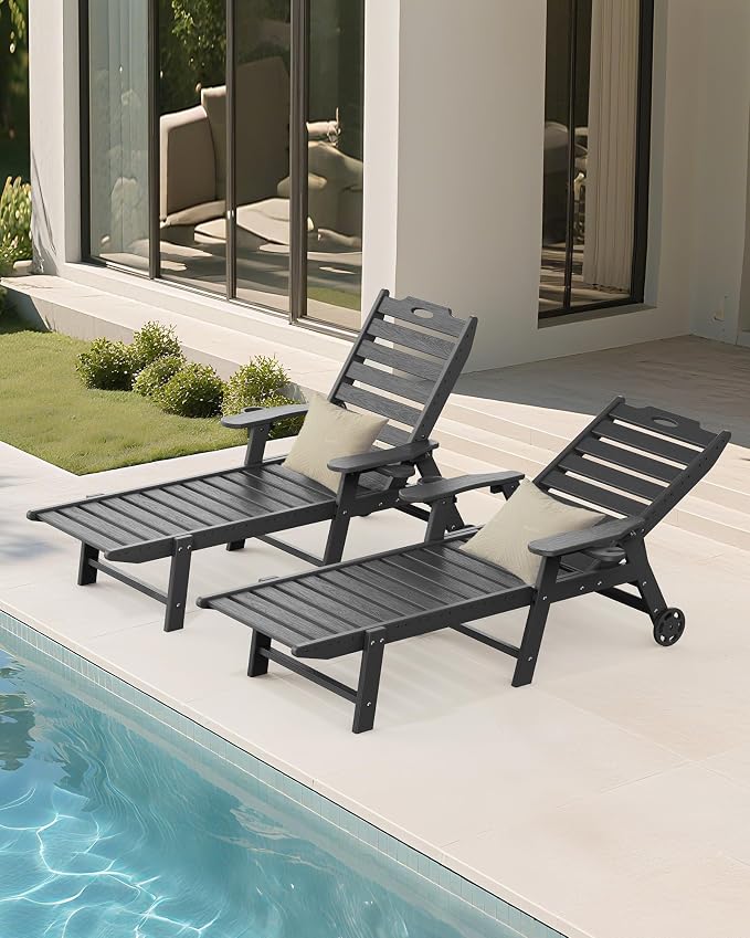 Carauci Lounge Chair Outdoor Set of 2, HDPE Chaise Lounge - Image 9
