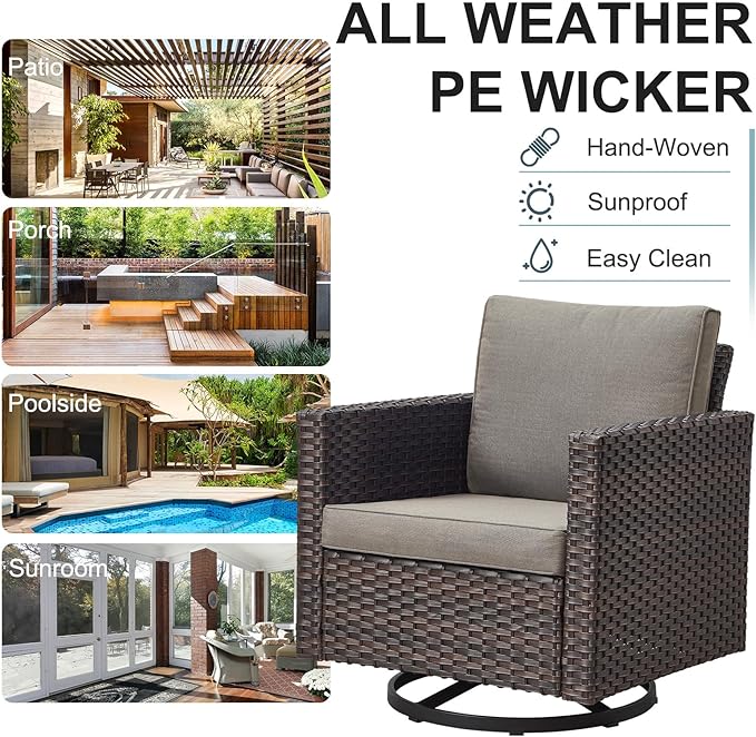 Belord Wicker Chairs Outdoor Bistro Set Oversize Patio Swivel Rocker, Rattan - Image 6