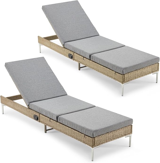 HOMREST Outdoor Chaise Lounge Chair Set of 2, Rattan Pool Sunbathing Recliner - Image 6