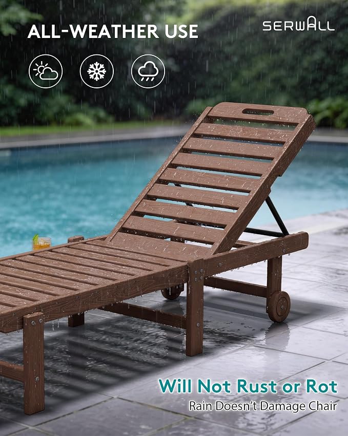 SERWALL Outdoor Chaise Lounge Set of 2, All-Weather HDPE Pool Lounge Chairs - Image 7