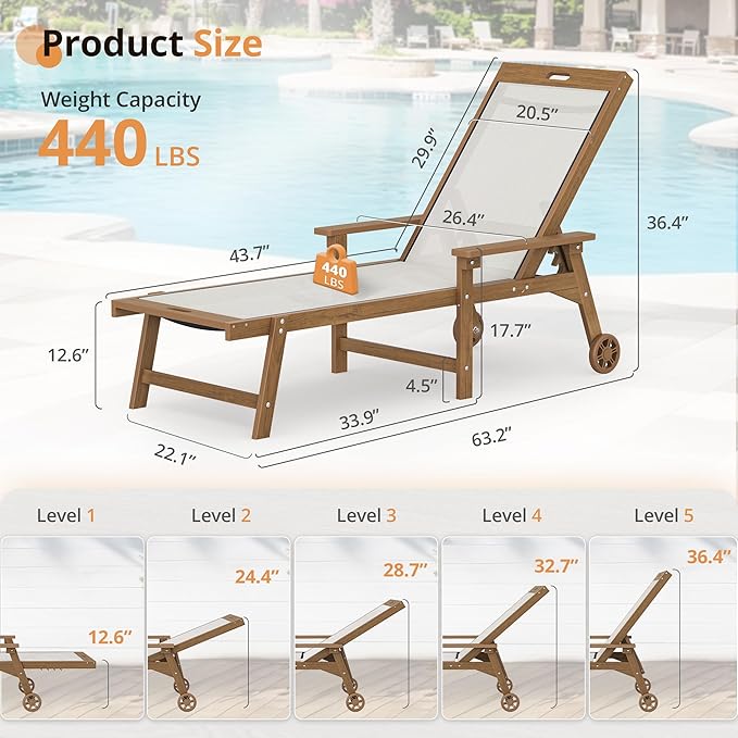 LUE BONA Chaise Lounge Chair Outdoor Set of 4, HDPS and HDPE Wicker Chaise - Image 3