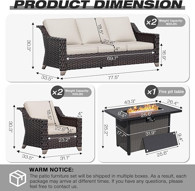 Joyside Wicker Patio Furniture Sets, 5 Pieces Upgraded Large Size Outdoor - Image 2