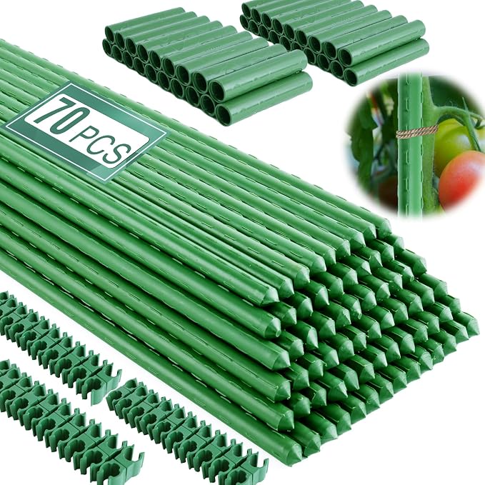 Garden Stakes 16 Inch 70 Pack, Diy 4ft 5ft 6ft 7ft 8ft Tomato Stakes Plastic by Fabulas