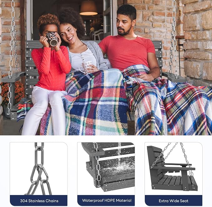 KINGYES Outdoor Hanging Patio Swing Chair Set of 4, 2 Seat Bench - Image 4