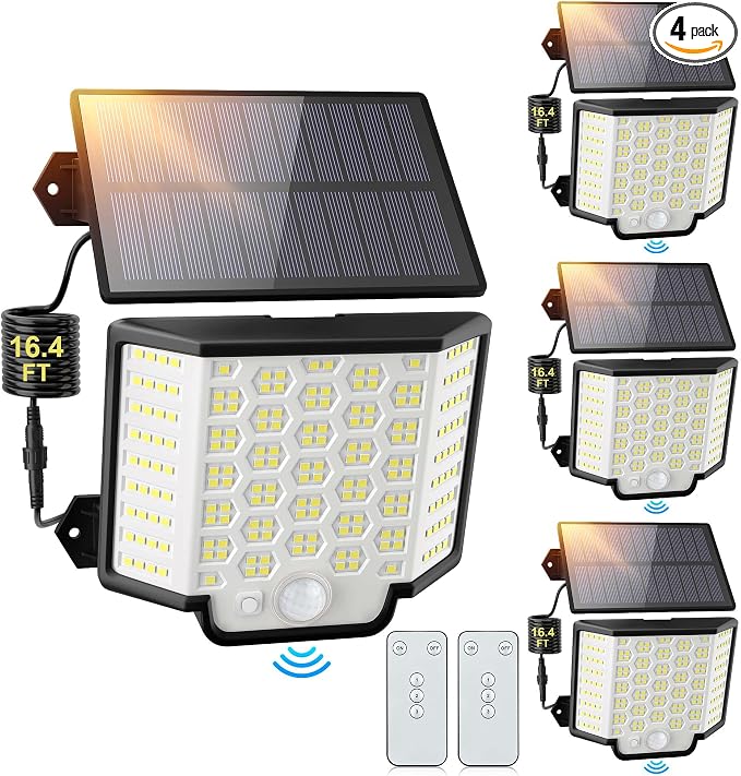 Solar Lights Outdoor Waterproof, 186 Bright LEDs Dusk to Dawn Motion Security by YOLOVIS