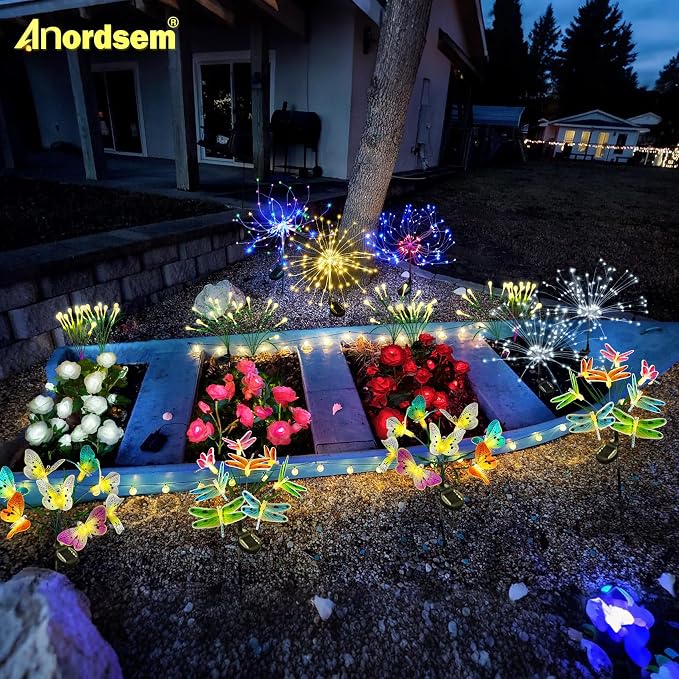 Anordsem Solar Garden Lights Outdoor: 8 Removable Optical Fiber Butterflies 2 - Image 8