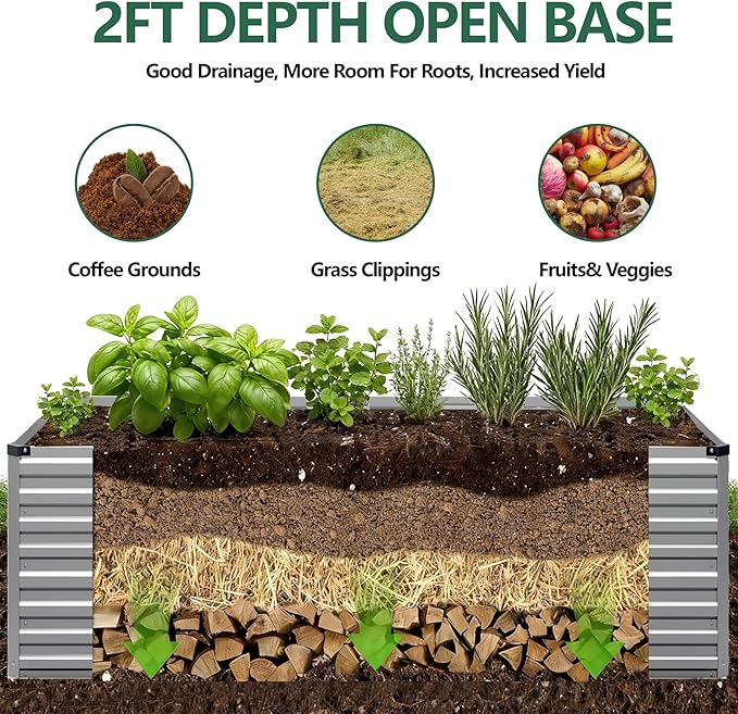 Vengarus 12x2x2FT Galvanized Raised Garden Bed Kit, Large Rectangle Elevated - Image 4