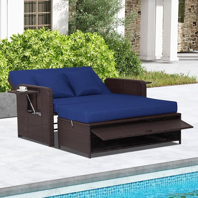 LDAILY Moccha Outdoor Daybed, Wicker Loveseat Sofa Set - Image 4