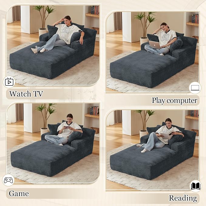 80 Inch Chaise Lounge Chair Indoor, Oversized Corduroy Upholstered Boneless - Image 5