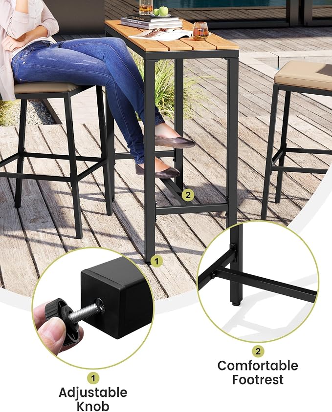 Crestlive Products Outdoor Bar Table and Chairs Set, 3 Piece Outside Patio Bar - Image 7
