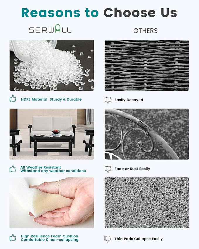 SERWALL Outdoor Patio Furniture Set, 5 Piece HDPE Patio Conversation Sets - Image 5